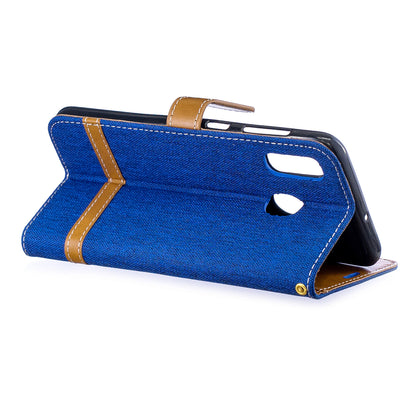Two-tone Jean Cloth PU Leather Flip Case for Samsung Galaxy A20 / A30
