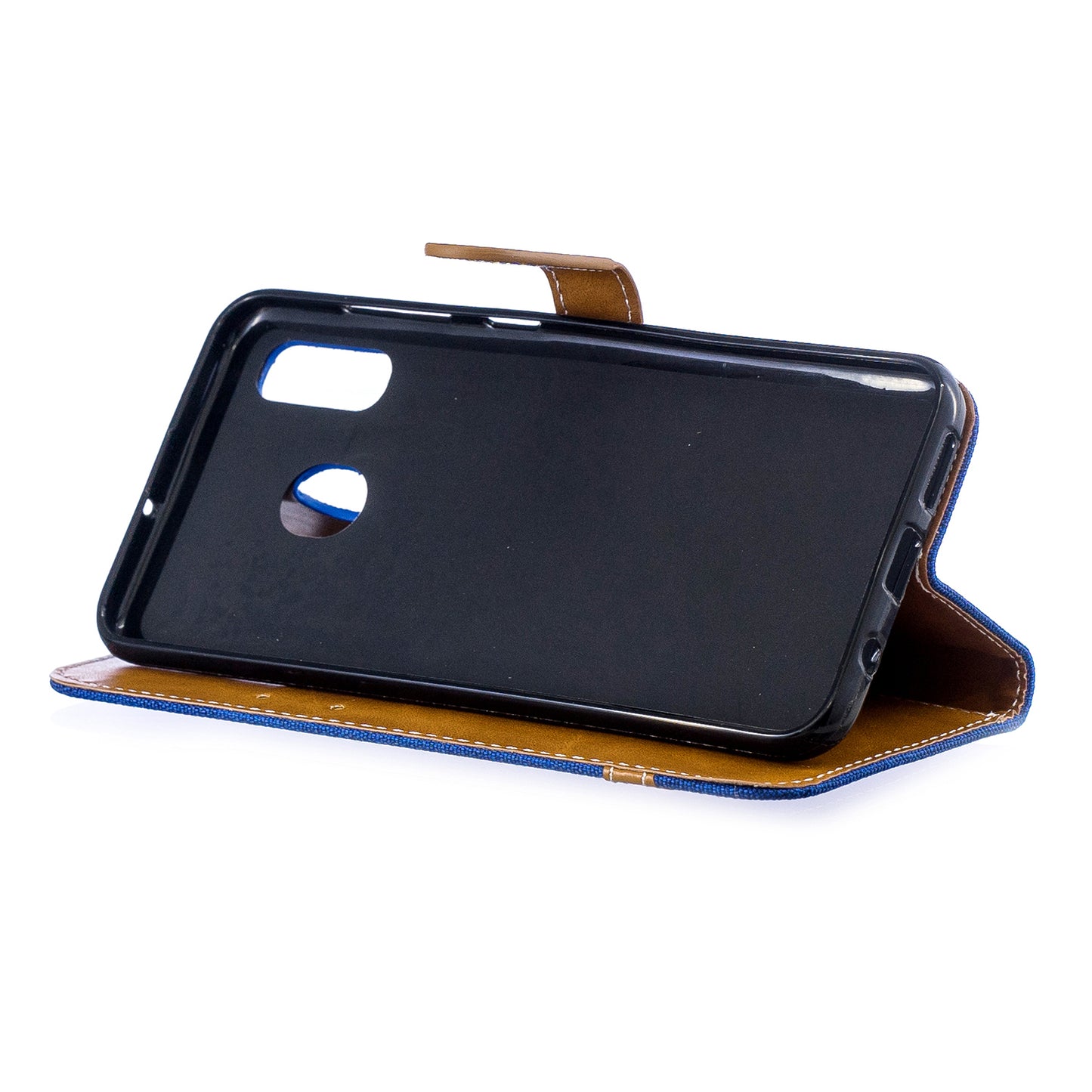 Two-tone Jean Cloth PU Leather Flip Case for Samsung Galaxy A20 / A30