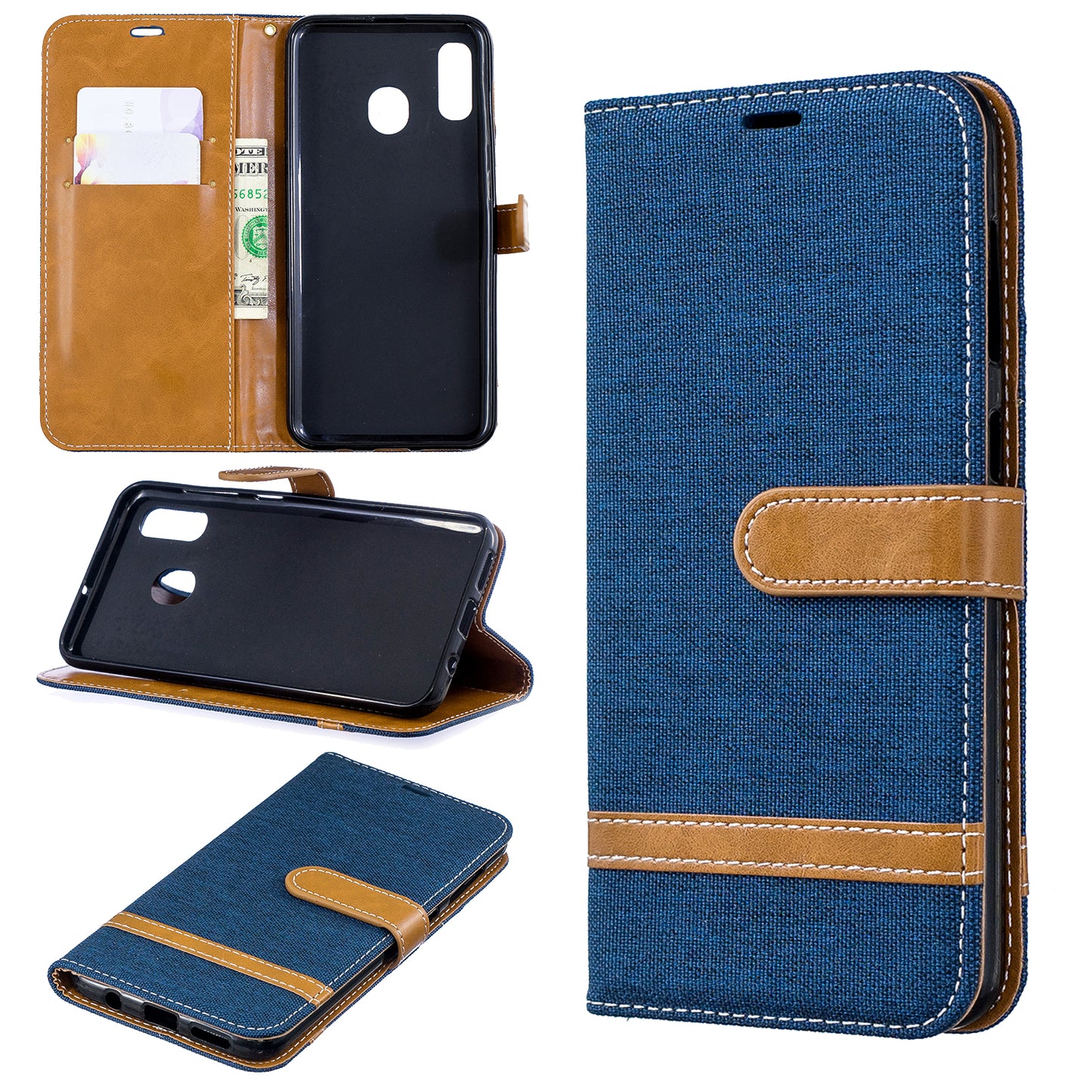 Two-tone Jean Cloth PU Leather Flip Case for Samsung Galaxy A20 / A30