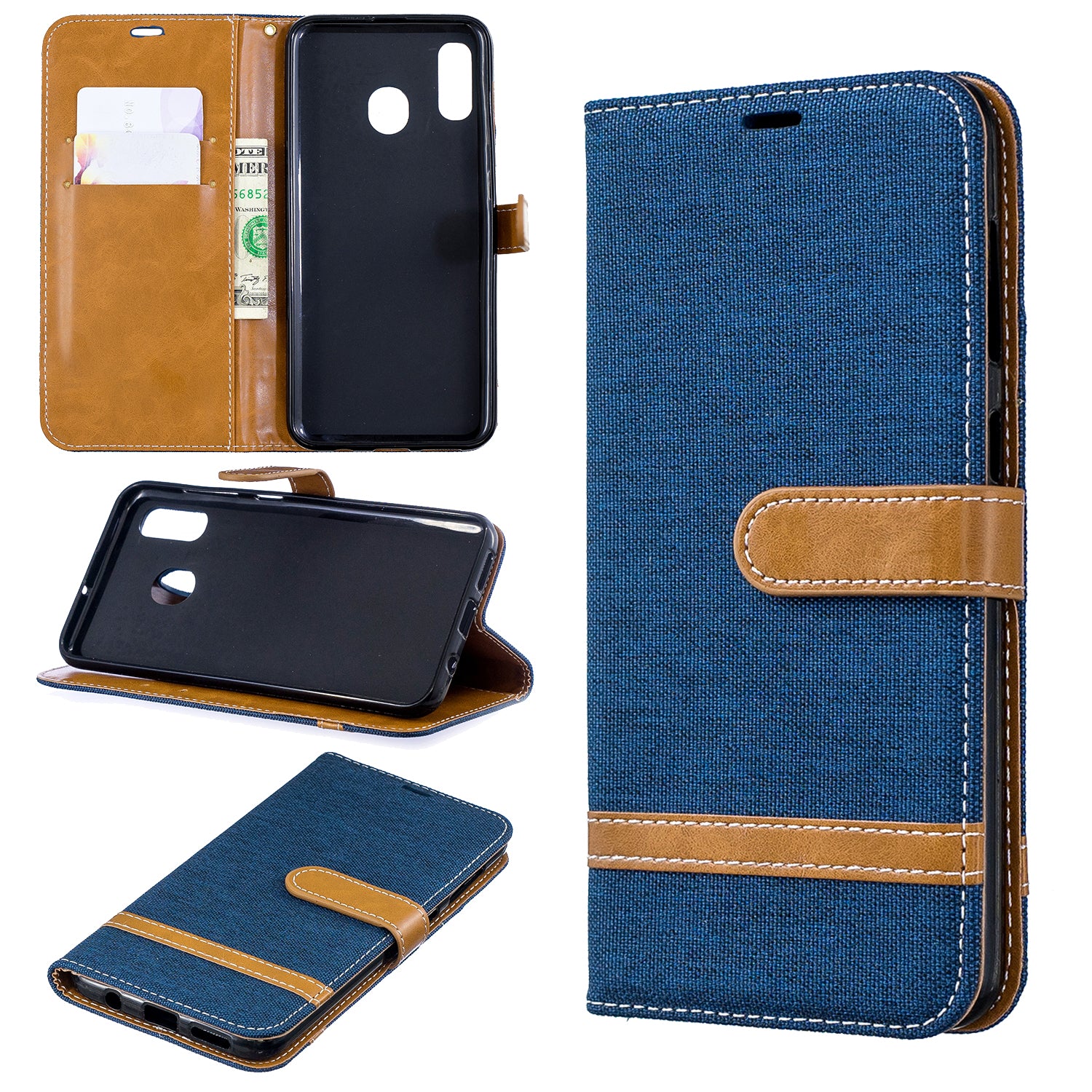 Two-tone Jean Cloth PU Leather Flip Case for Samsung Galaxy A20 / A30