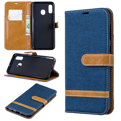 Two-tone Jean Cloth PU Leather Flip Case for Samsung Galaxy A20 / A30