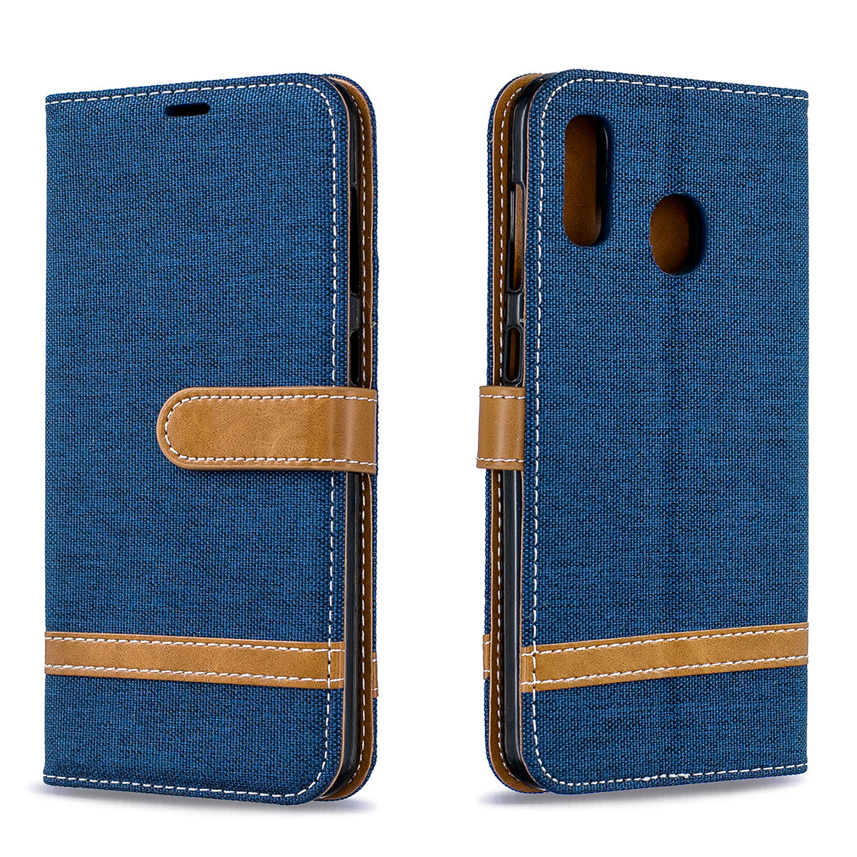 Two-tone Jean Cloth PU Leather Flip Case for Samsung Galaxy A20 / A30