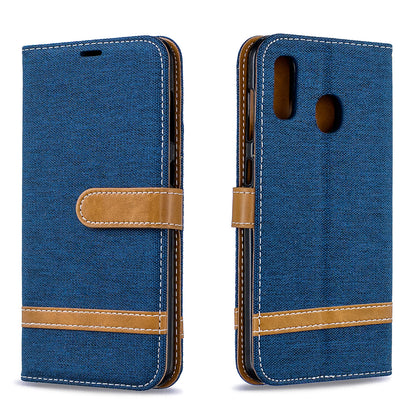 Two-tone Jean Cloth PU Leather Flip Case for Samsung Galaxy A20 / A30