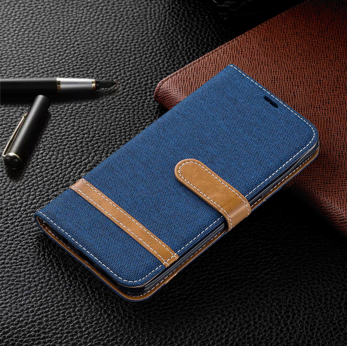 Two-tone Jean Cloth PU Leather Flip Case for Samsung Galaxy A20 / A30