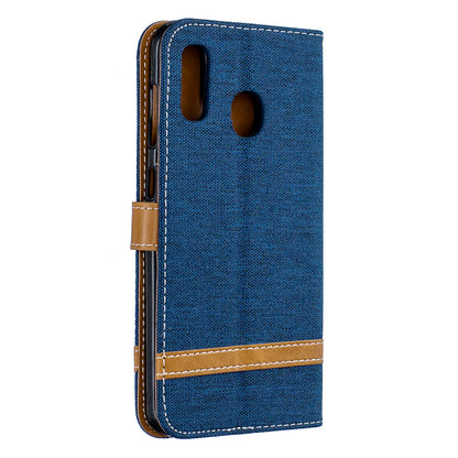 Two-tone Jean Cloth PU Leather Flip Case for Samsung Galaxy A20 / A30