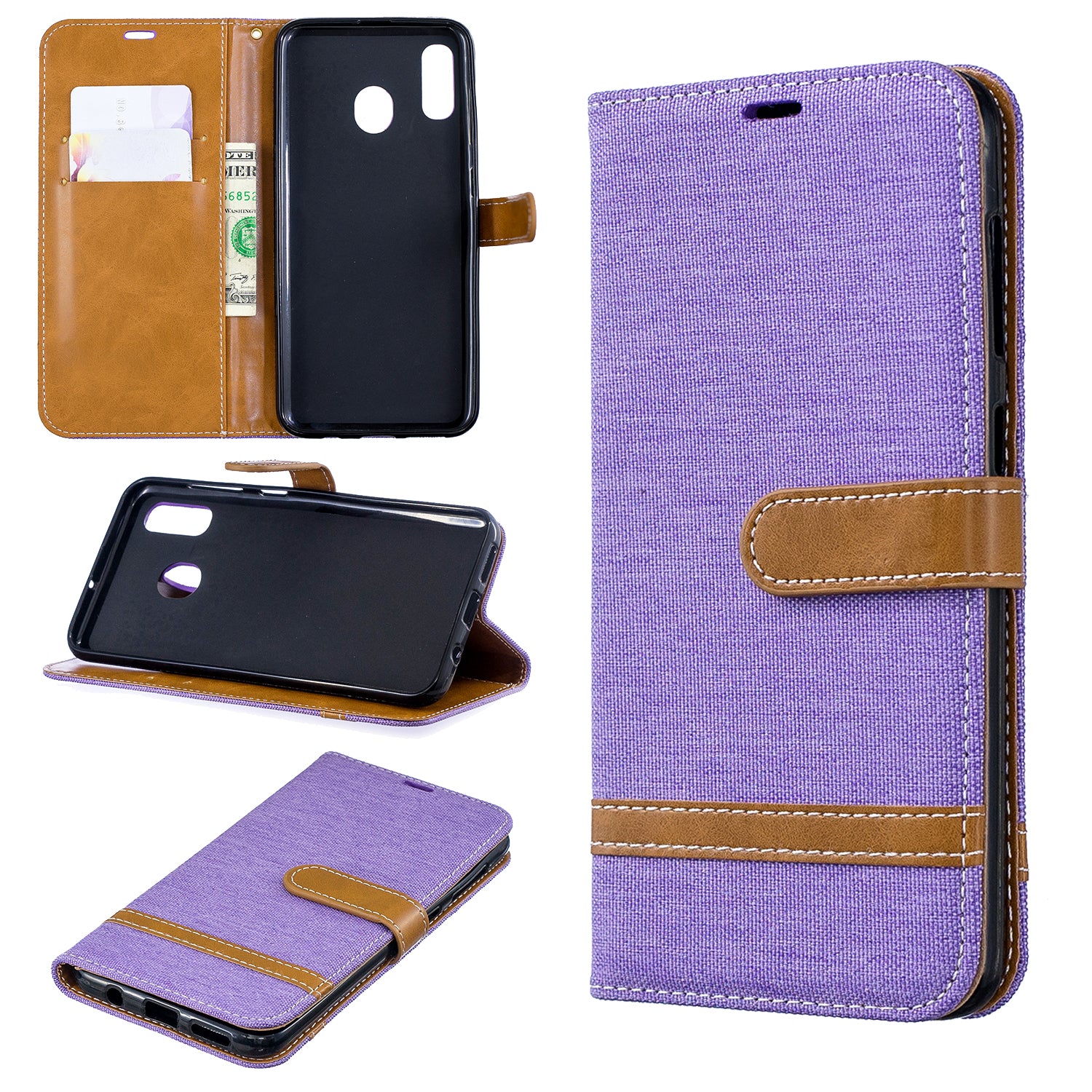 Two-tone Jean Cloth PU Leather Flip Case for Samsung Galaxy A20 / A30