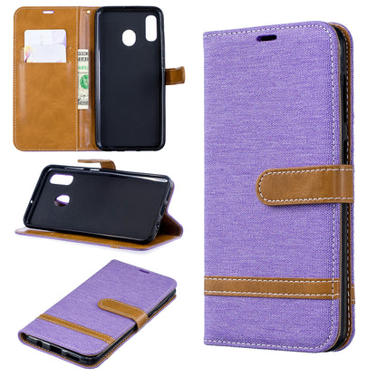 Two-tone Jean Cloth PU Leather Flip Case for Samsung Galaxy A20 / A30