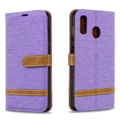 Two-tone Jean Cloth PU Leather Flip Case for Samsung Galaxy A20 / A30