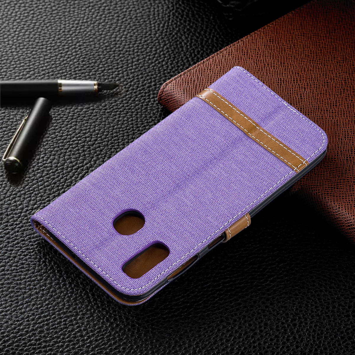Two-tone Jean Cloth PU Leather Flip Case for Samsung Galaxy A20 / A30