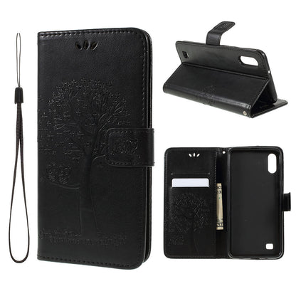 Imprint Tree Owl Magnetic Wallet PU Leather Cover with Stand for Samsung Galaxy A10