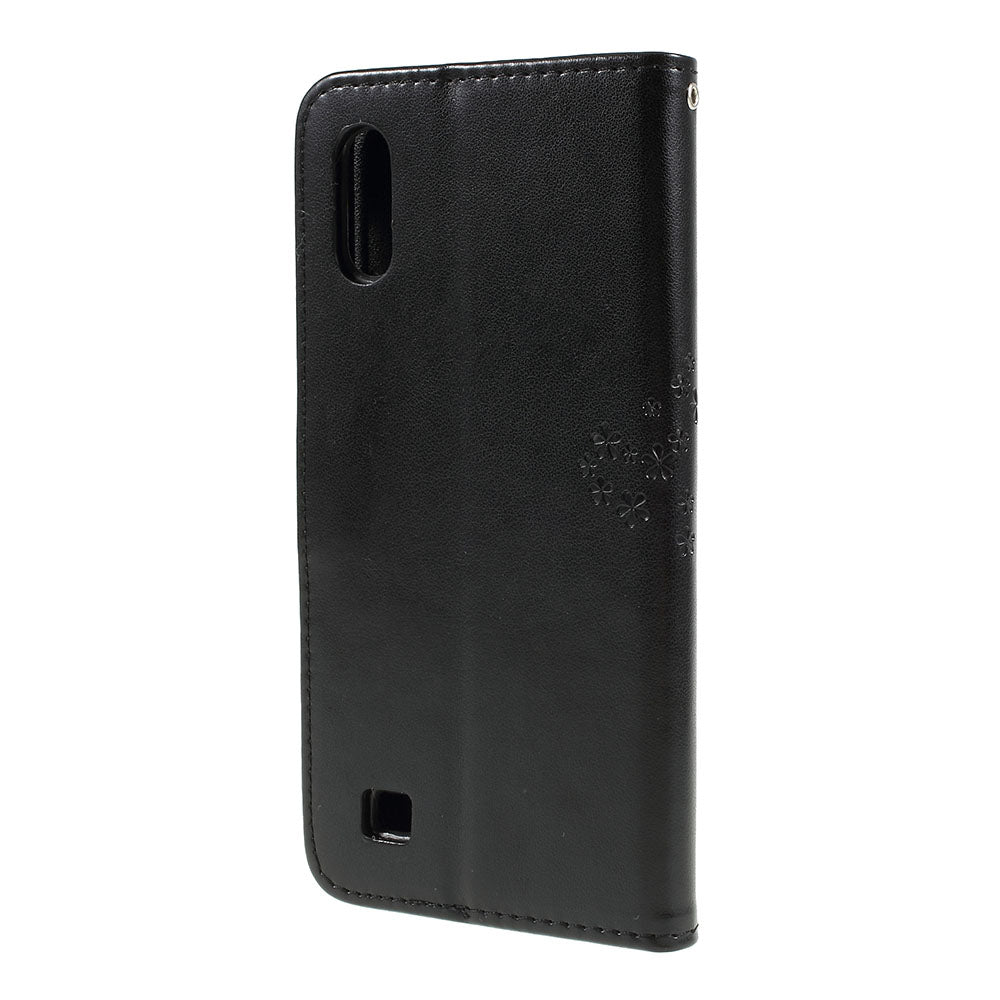 Imprint Tree Owl Magnetic Wallet PU Leather Cover with Stand for Samsung Galaxy A10