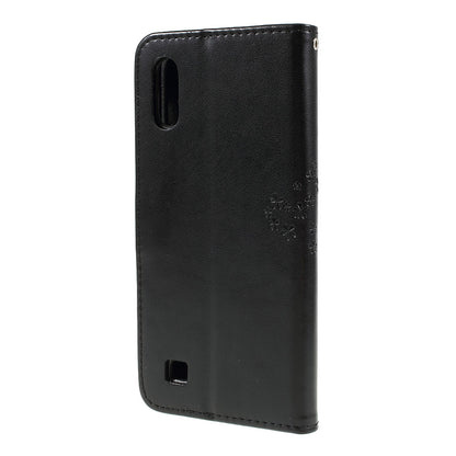 Imprint Tree Owl Magnetic Wallet PU Leather Cover with Stand for Samsung Galaxy A10