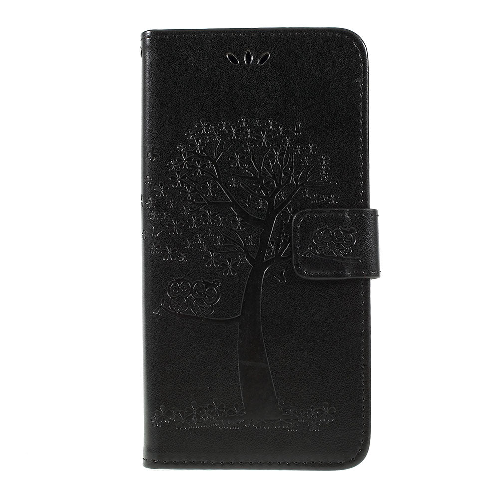 Imprint Tree Owl Magnetic Wallet PU Leather Cover with Stand for Samsung Galaxy A10