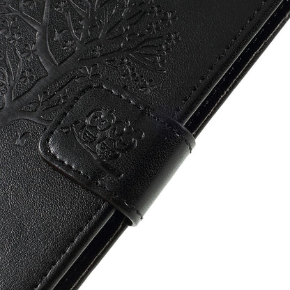Imprint Tree Owl Magnetic Wallet PU Leather Cover with Stand for Samsung Galaxy A10