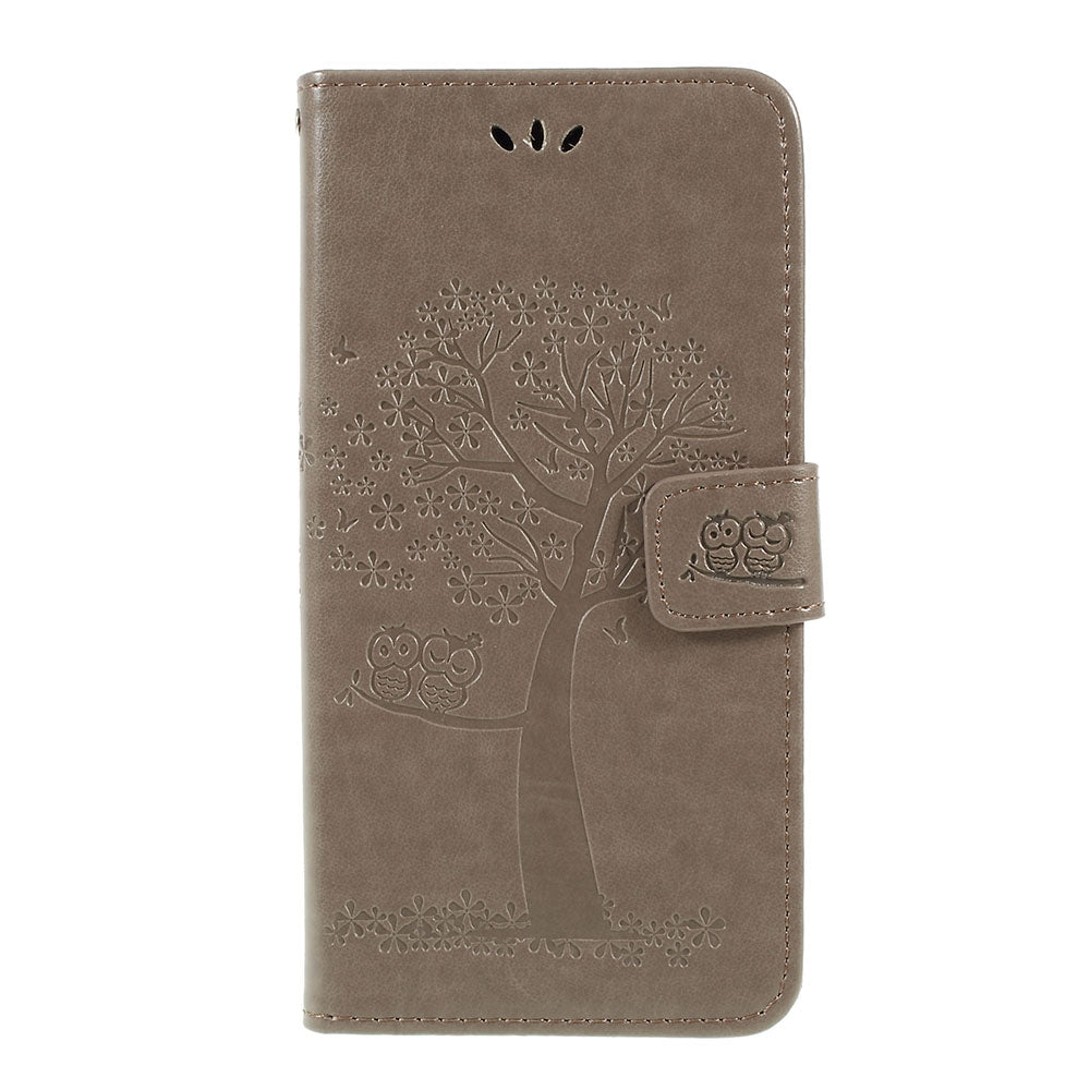 Imprint Tree Owl Magnetic Wallet PU Leather Cover with Stand for Samsung Galaxy A10