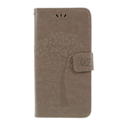 Imprint Tree Owl Magnetic Wallet PU Leather Cover with Stand for Samsung Galaxy A10
