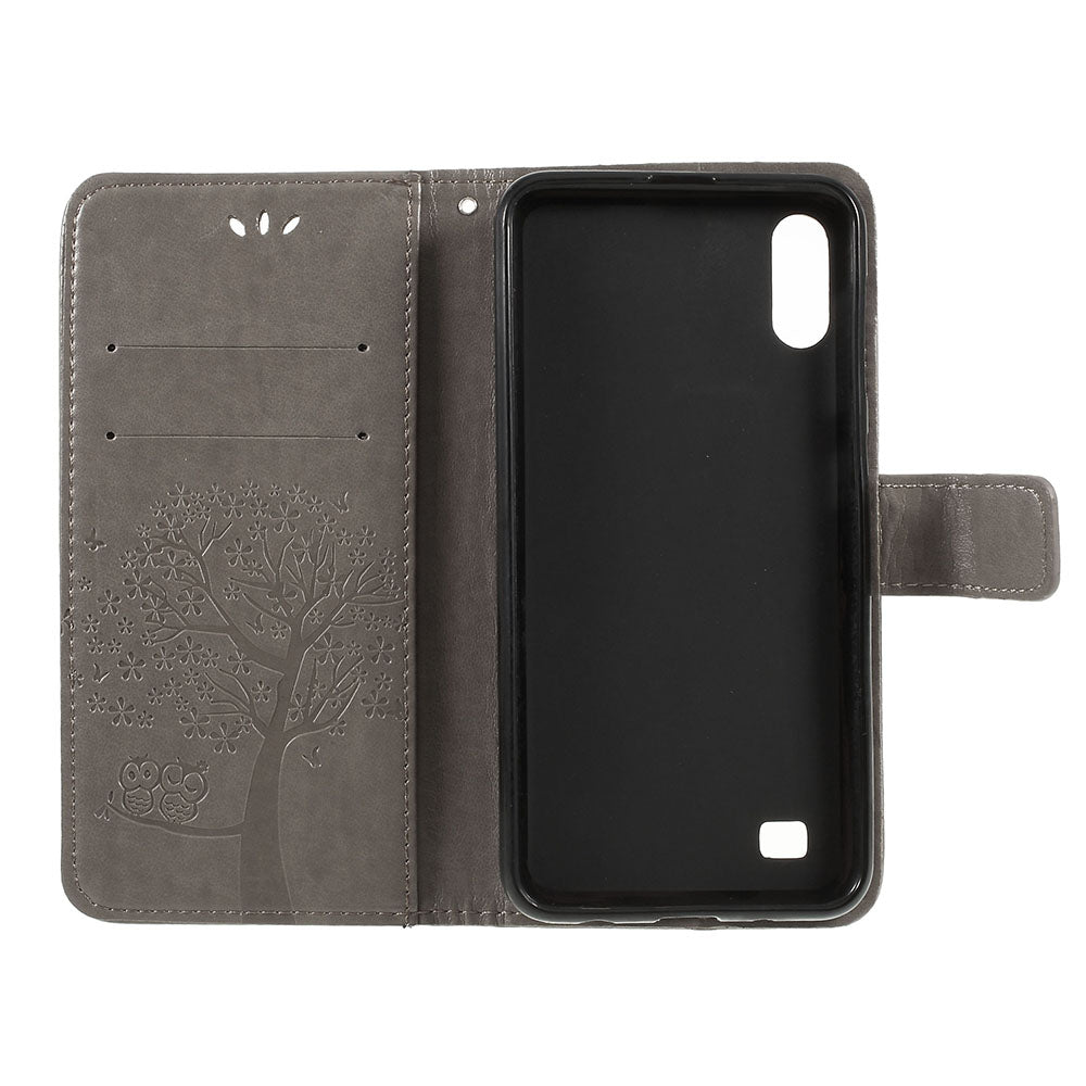 Imprint Tree Owl Magnetic Wallet PU Leather Cover with Stand for Samsung Galaxy A10