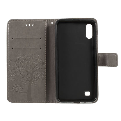 Imprint Tree Owl Magnetic Wallet PU Leather Cover with Stand for Samsung Galaxy A10