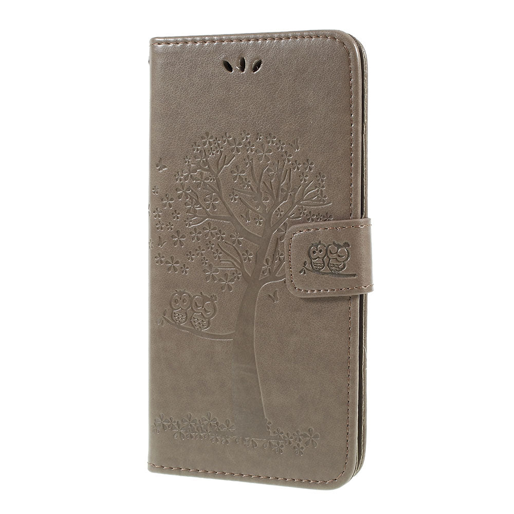 Imprint Tree Owl Magnetic Wallet PU Leather Cover with Stand for Samsung Galaxy A10