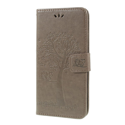 Imprint Tree Owl Magnetic Wallet PU Leather Cover with Stand for Samsung Galaxy A10