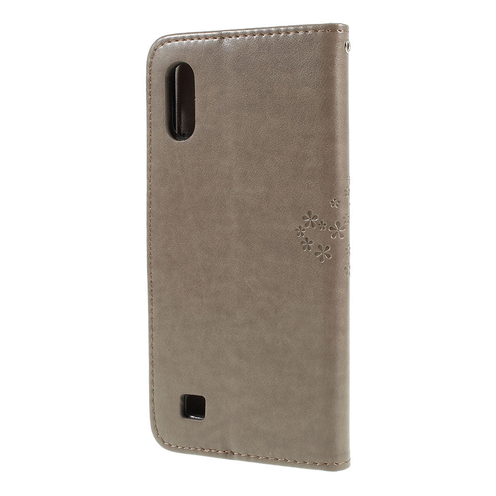 Imprint Tree Owl Magnetic Wallet PU Leather Cover with Stand for Samsung Galaxy A10