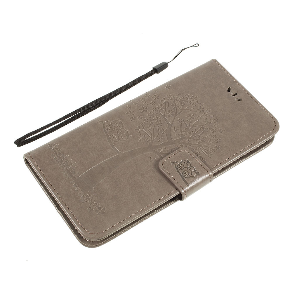Imprint Tree Owl Magnetic Wallet PU Leather Cover with Stand for Samsung Galaxy A10