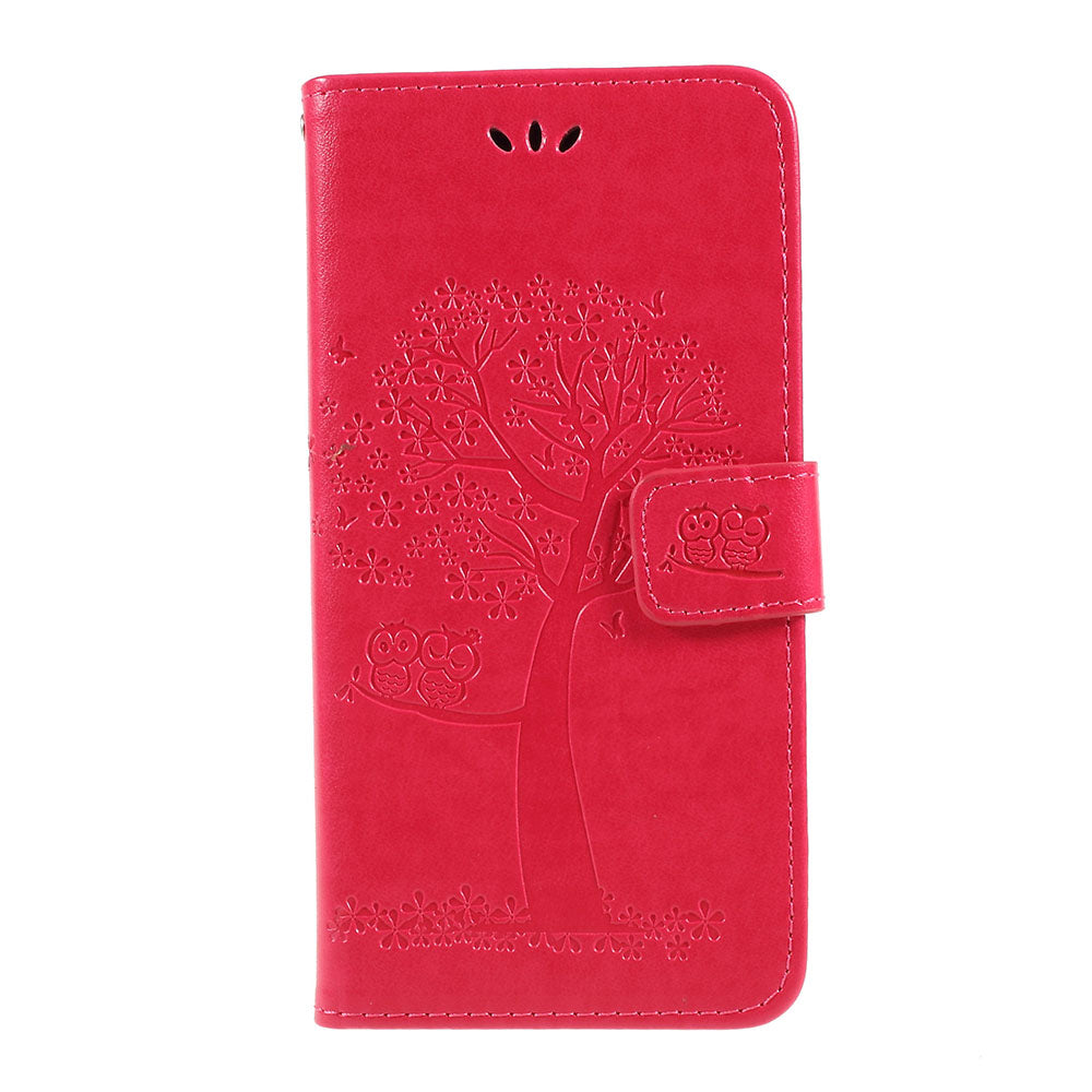 Imprint Tree Owl Magnetic Wallet PU Leather Cover with Stand for Samsung Galaxy A10