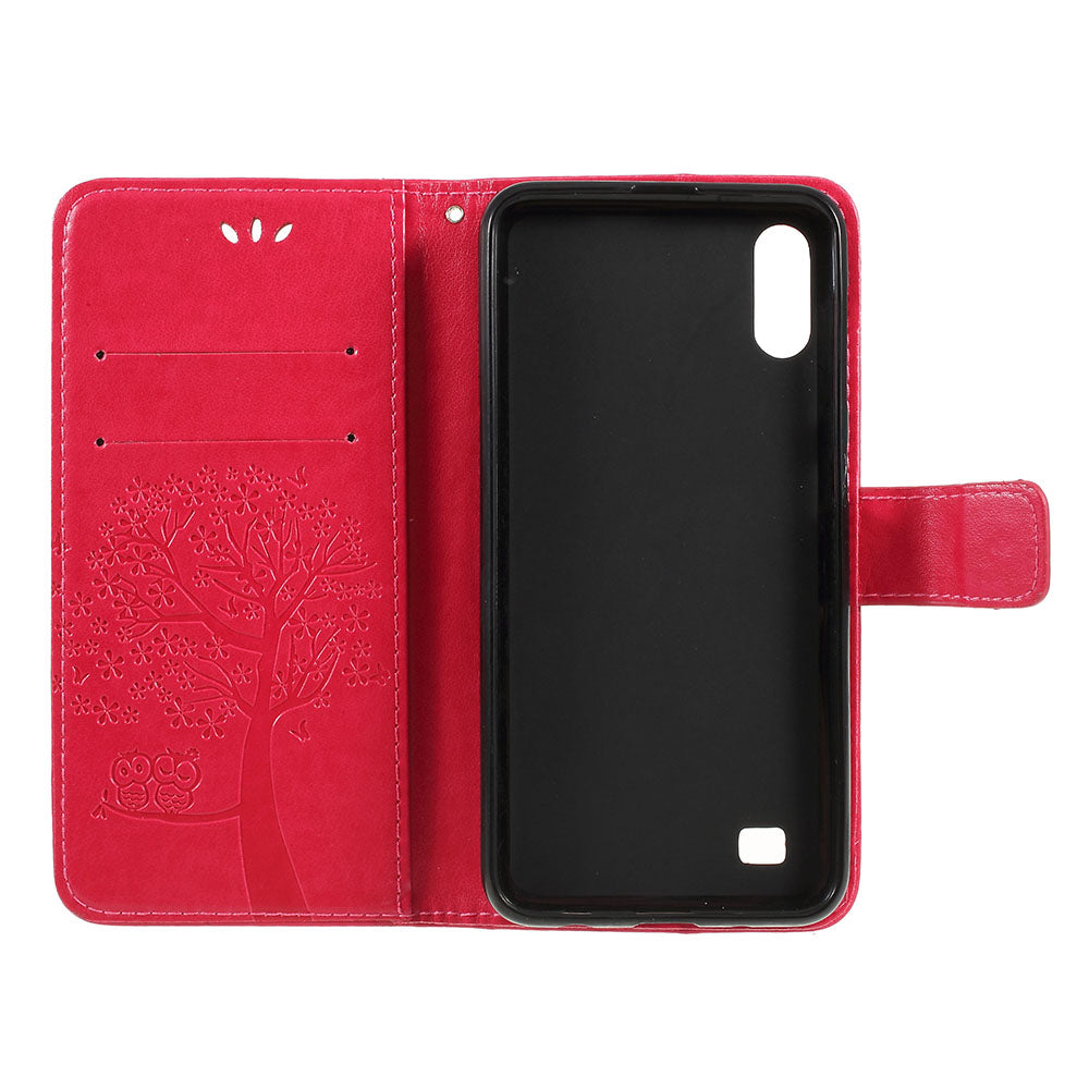 Imprint Tree Owl Magnetic Wallet PU Leather Cover with Stand for Samsung Galaxy A10