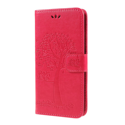 Imprint Tree Owl Magnetic Wallet PU Leather Cover with Stand for Samsung Galaxy A10