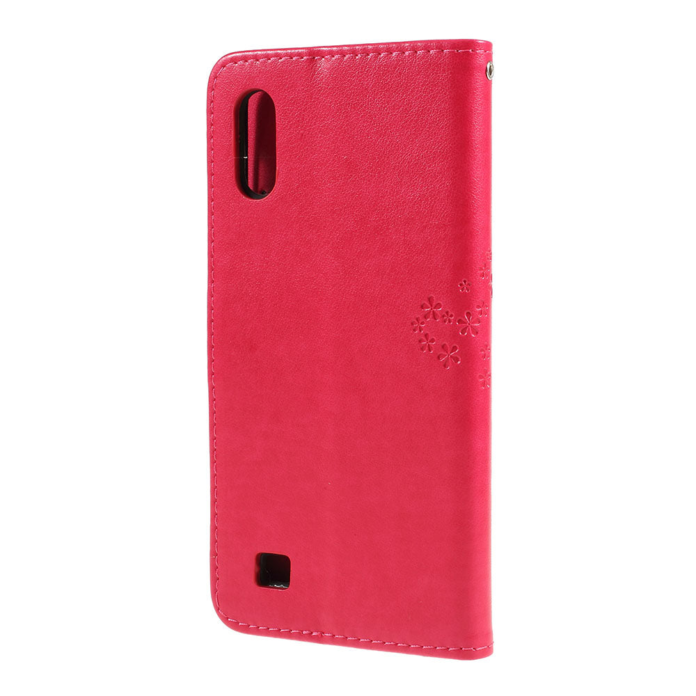 Imprint Tree Owl Magnetic Wallet PU Leather Cover with Stand for Samsung Galaxy A10