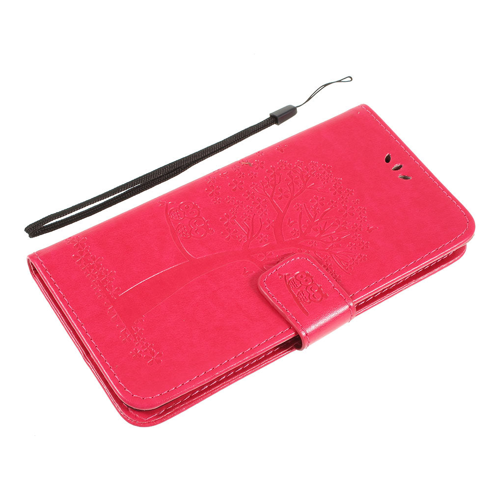 Imprint Tree Owl Magnetic Wallet PU Leather Cover with Stand for Samsung Galaxy A10