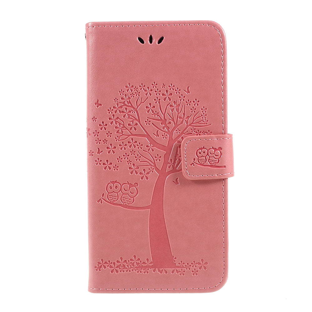 Imprint Tree Owl Magnetic Wallet PU Leather Cover with Stand for Samsung Galaxy A10