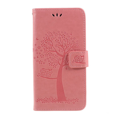Imprint Tree Owl Magnetic Wallet PU Leather Cover with Stand for Samsung Galaxy A10