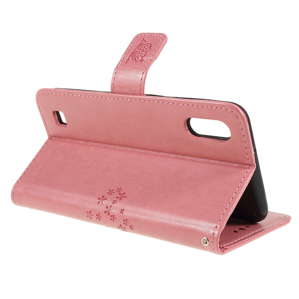 Imprint Tree Owl Magnetic Wallet PU Leather Cover with Stand for Samsung Galaxy A10