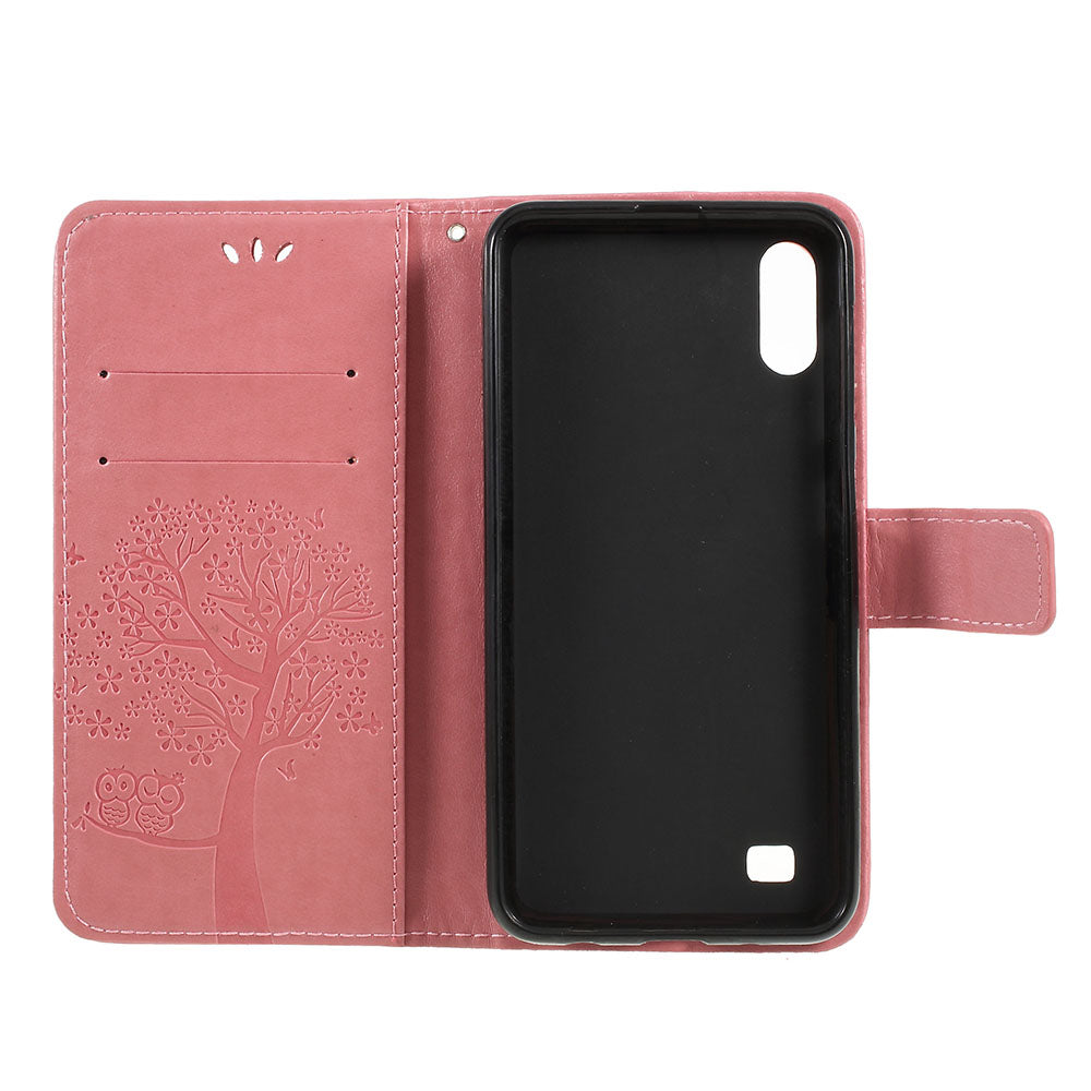 Imprint Tree Owl Magnetic Wallet PU Leather Cover with Stand for Samsung Galaxy A10