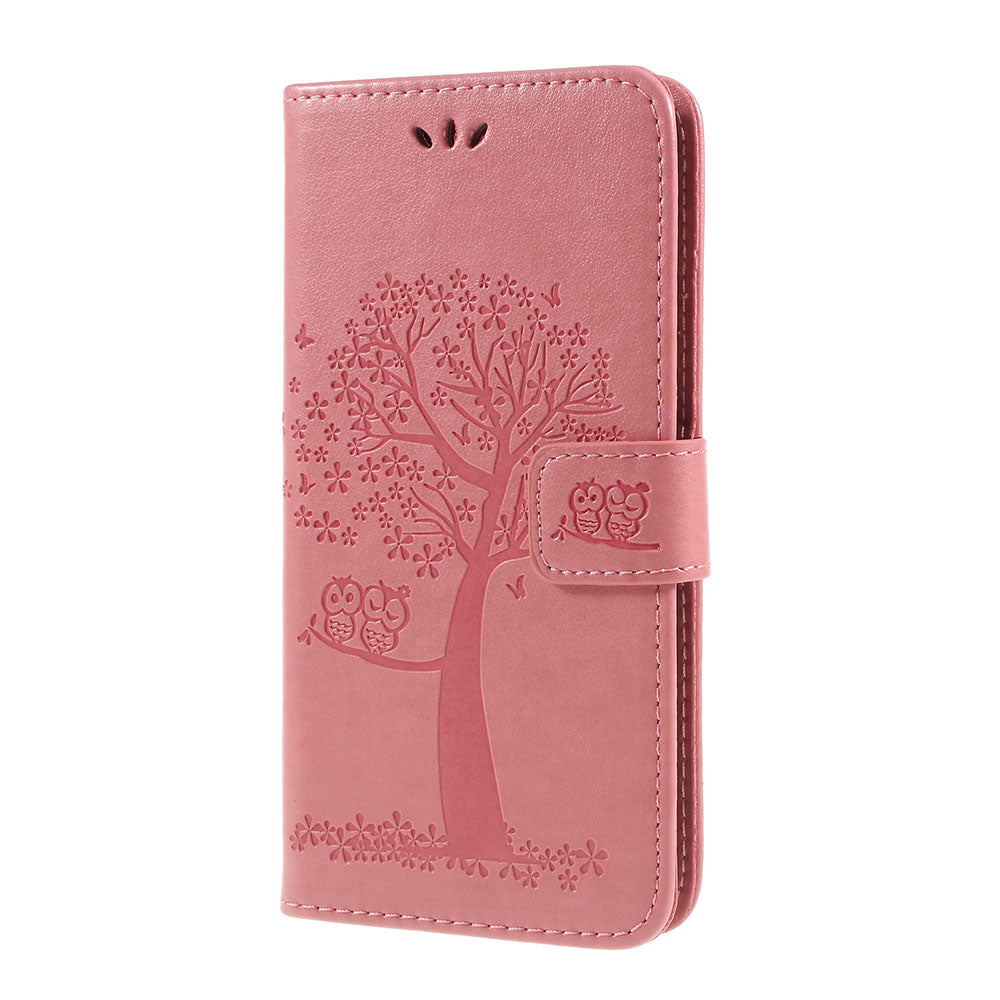 Imprint Tree Owl Magnetic Wallet PU Leather Cover with Stand for Samsung Galaxy A10