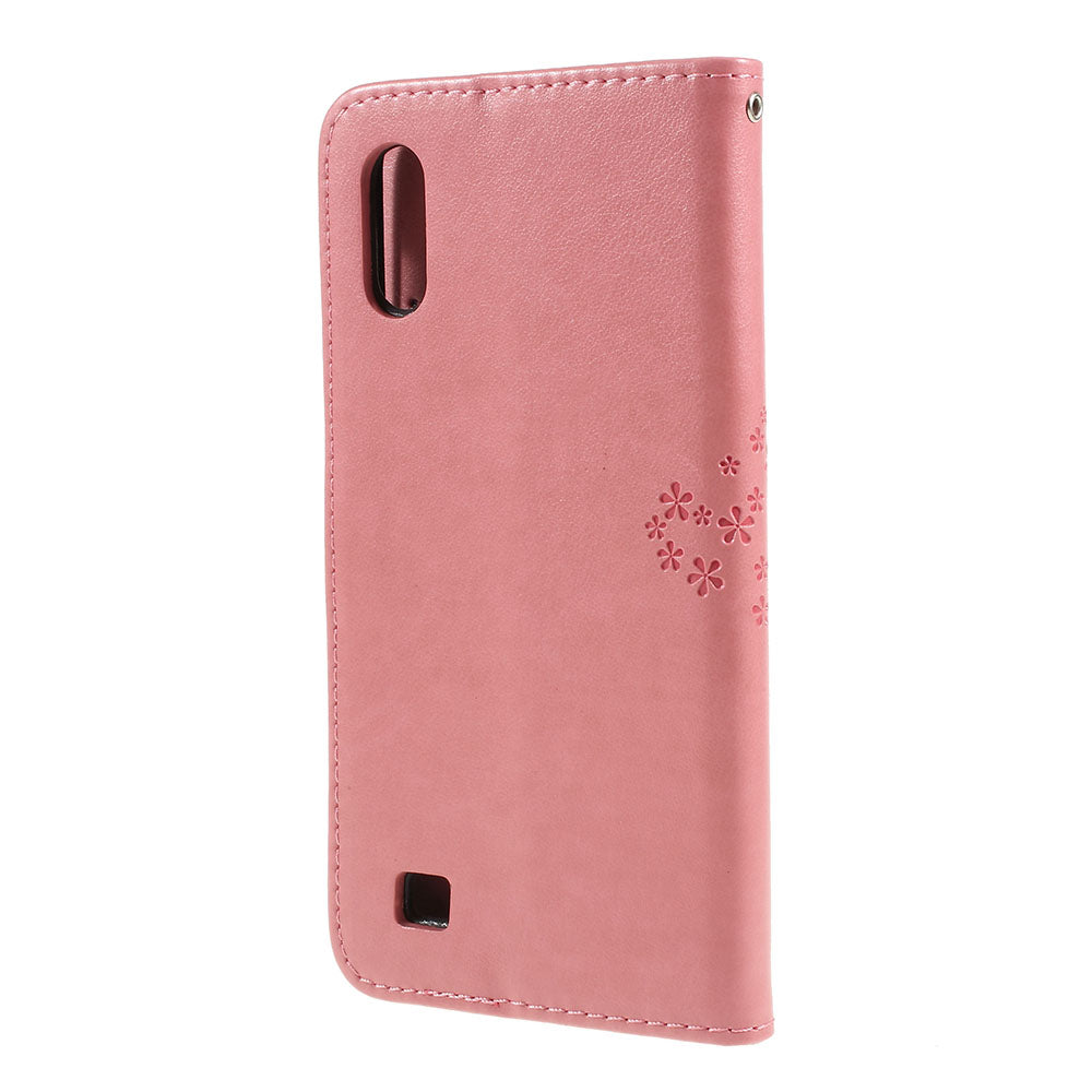 Imprint Tree Owl Magnetic Wallet PU Leather Cover with Stand for Samsung Galaxy A10