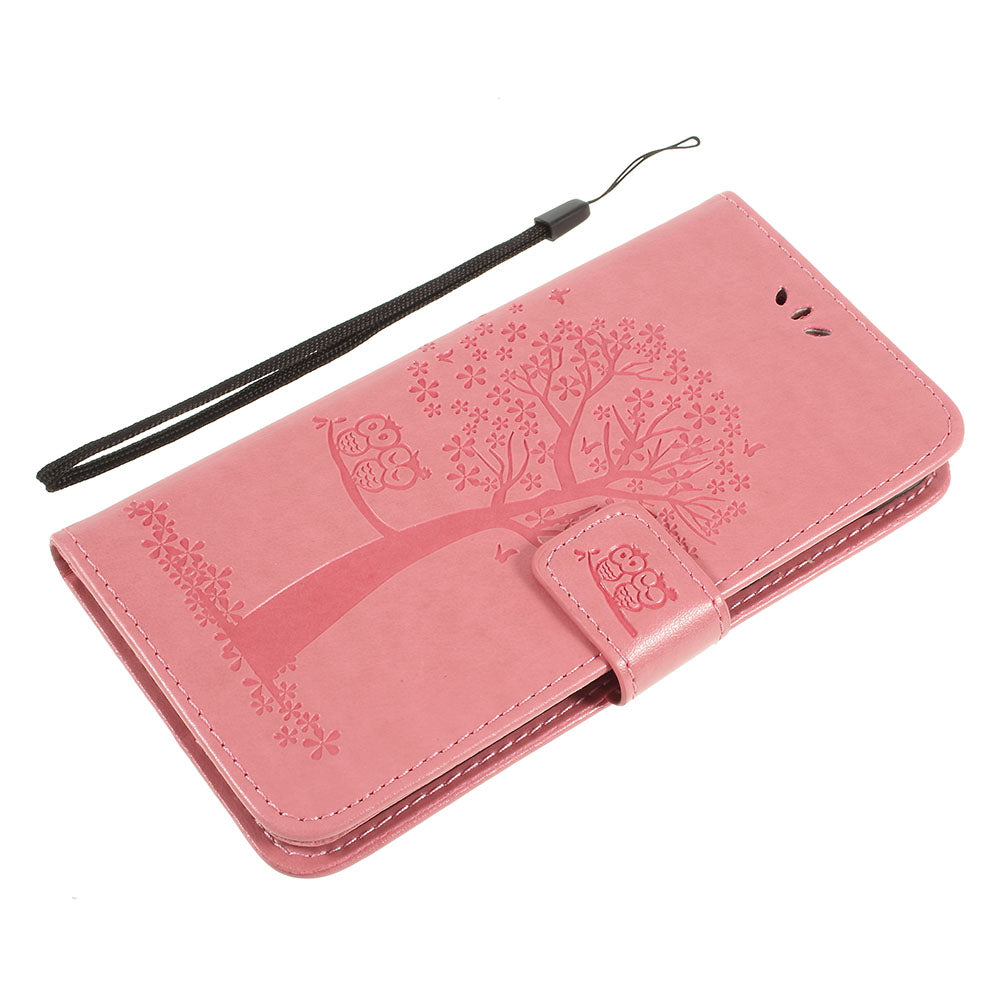 Imprint Tree Owl Magnetic Wallet PU Leather Cover with Stand for Samsung Galaxy A10