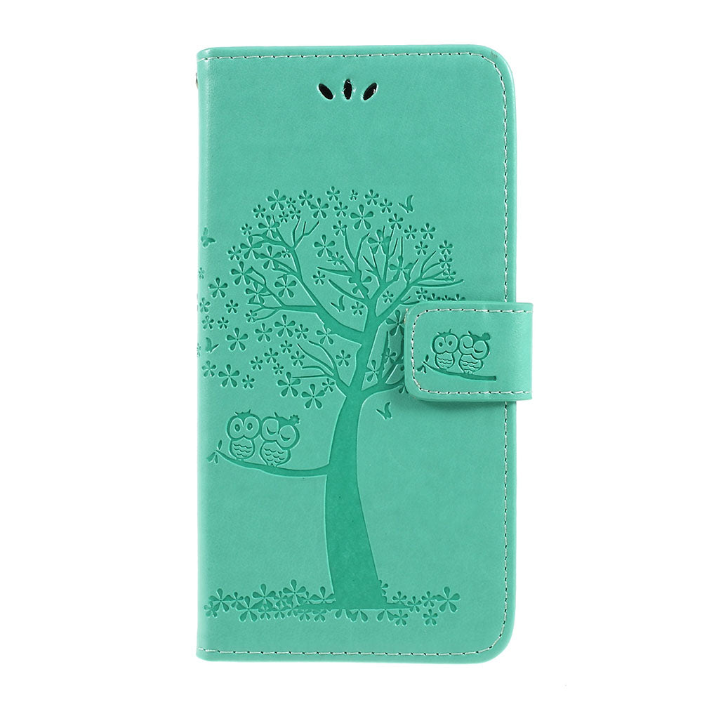 Imprint Tree Owl Magnetic Wallet PU Leather Cover with Stand for Samsung Galaxy A10