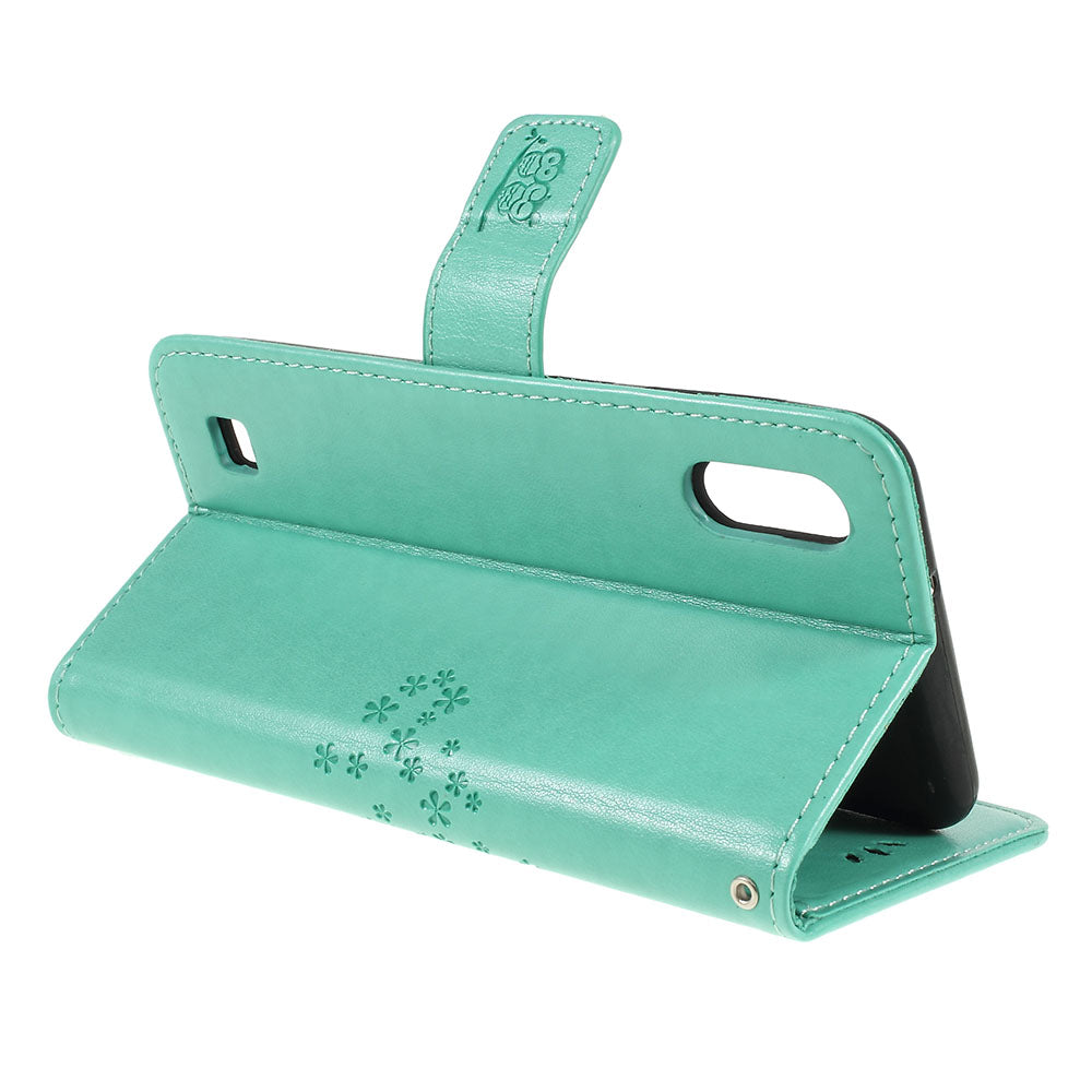 Imprint Tree Owl Magnetic Wallet PU Leather Cover with Stand for Samsung Galaxy A10