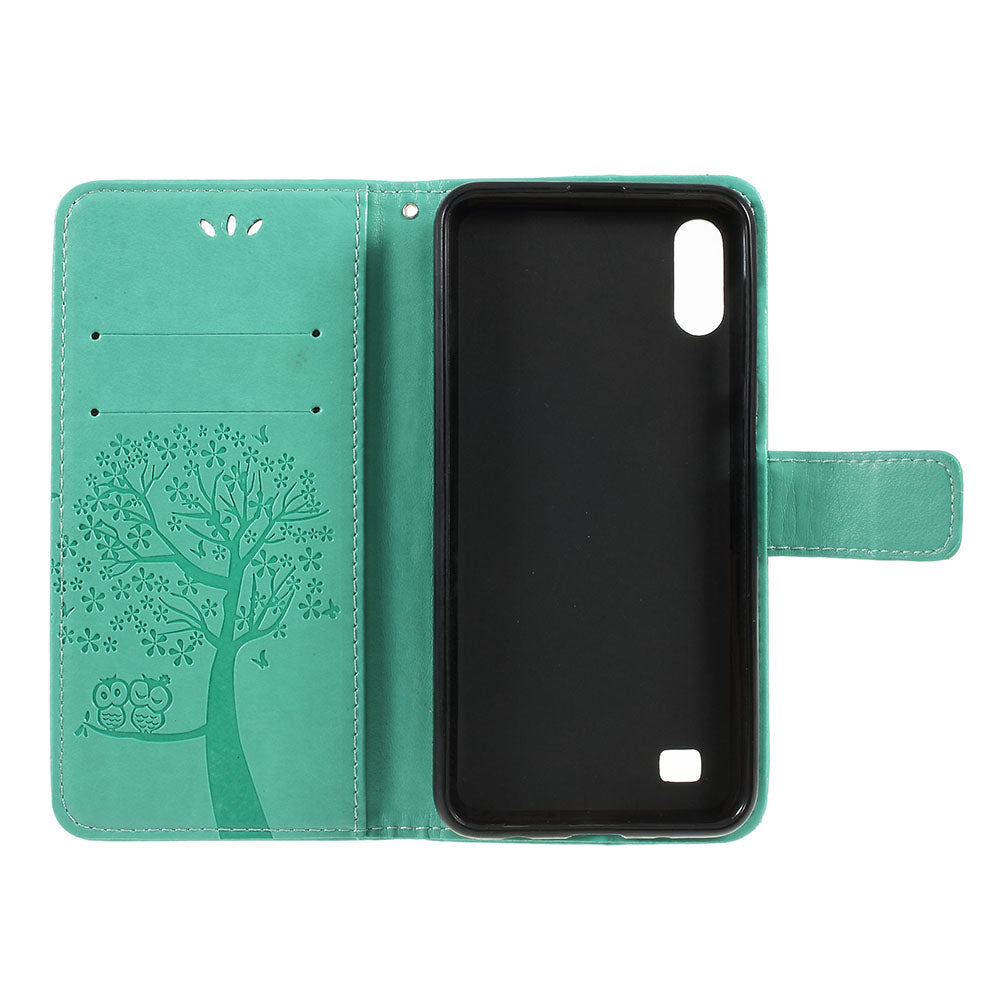 Imprint Tree Owl Magnetic Wallet PU Leather Cover with Stand for Samsung Galaxy A10