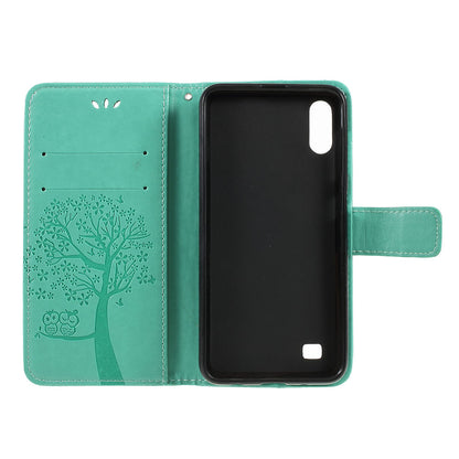Imprint Tree Owl Magnetic Wallet PU Leather Cover with Stand for Samsung Galaxy A10
