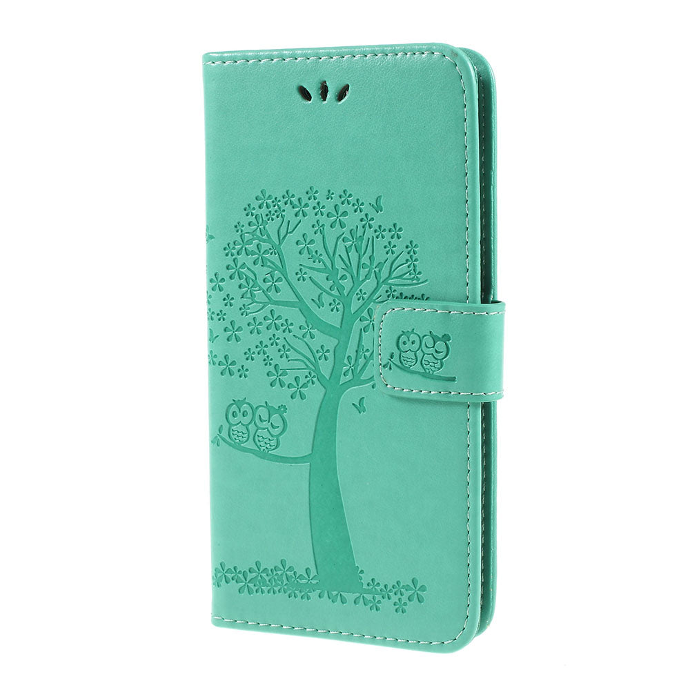 Imprint Tree Owl Magnetic Wallet PU Leather Cover with Stand for Samsung Galaxy A10