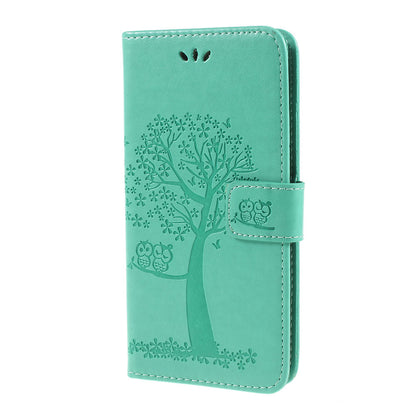 Imprint Tree Owl Magnetic Wallet PU Leather Cover with Stand for Samsung Galaxy A10