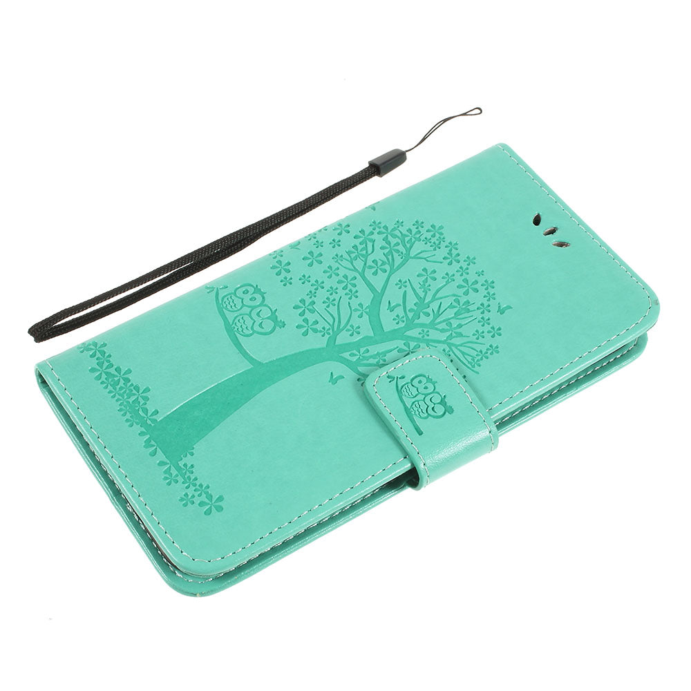 Imprint Tree Owl Magnetic Wallet PU Leather Cover with Stand for Samsung Galaxy A10