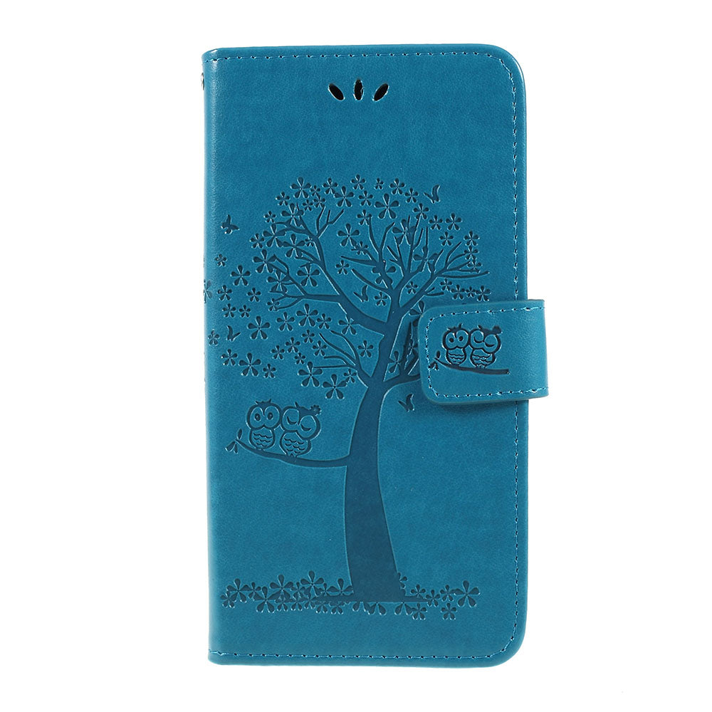 Imprint Tree Owl Magnetic Wallet PU Leather Cover with Stand for Samsung Galaxy A10