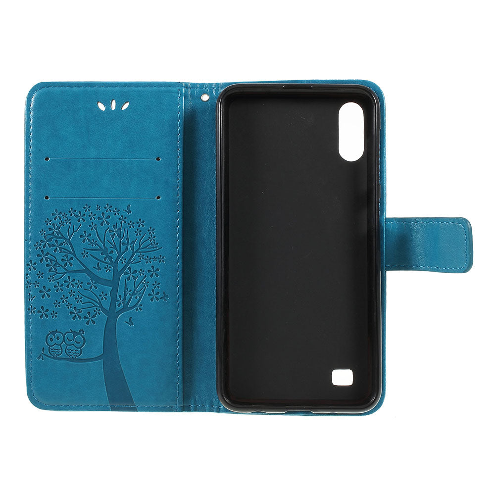 Imprint Tree Owl Magnetic Wallet PU Leather Cover with Stand for Samsung Galaxy A10