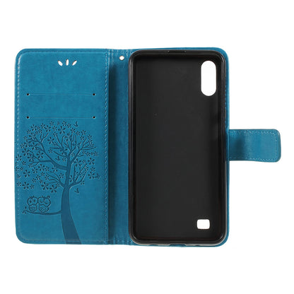 Imprint Tree Owl Magnetic Wallet PU Leather Cover with Stand for Samsung Galaxy A10