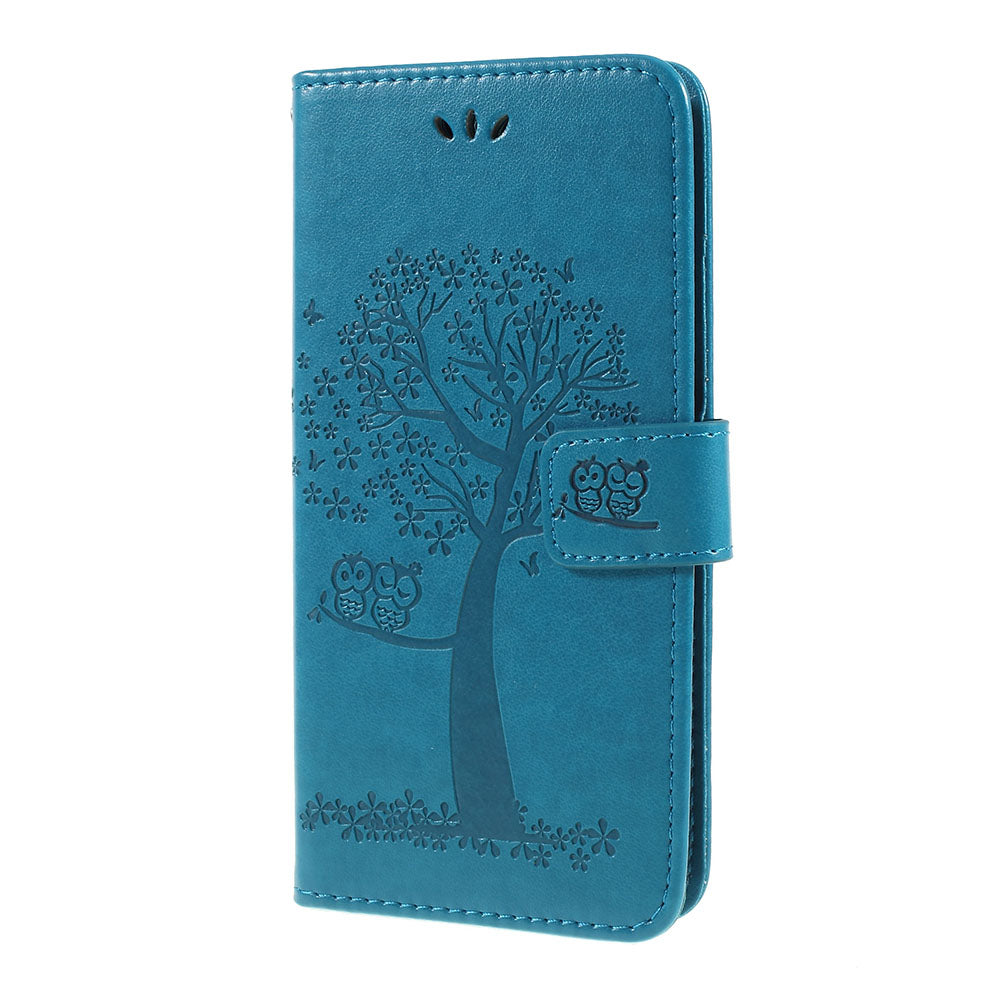 Imprint Tree Owl Magnetic Wallet PU Leather Cover with Stand for Samsung Galaxy A10