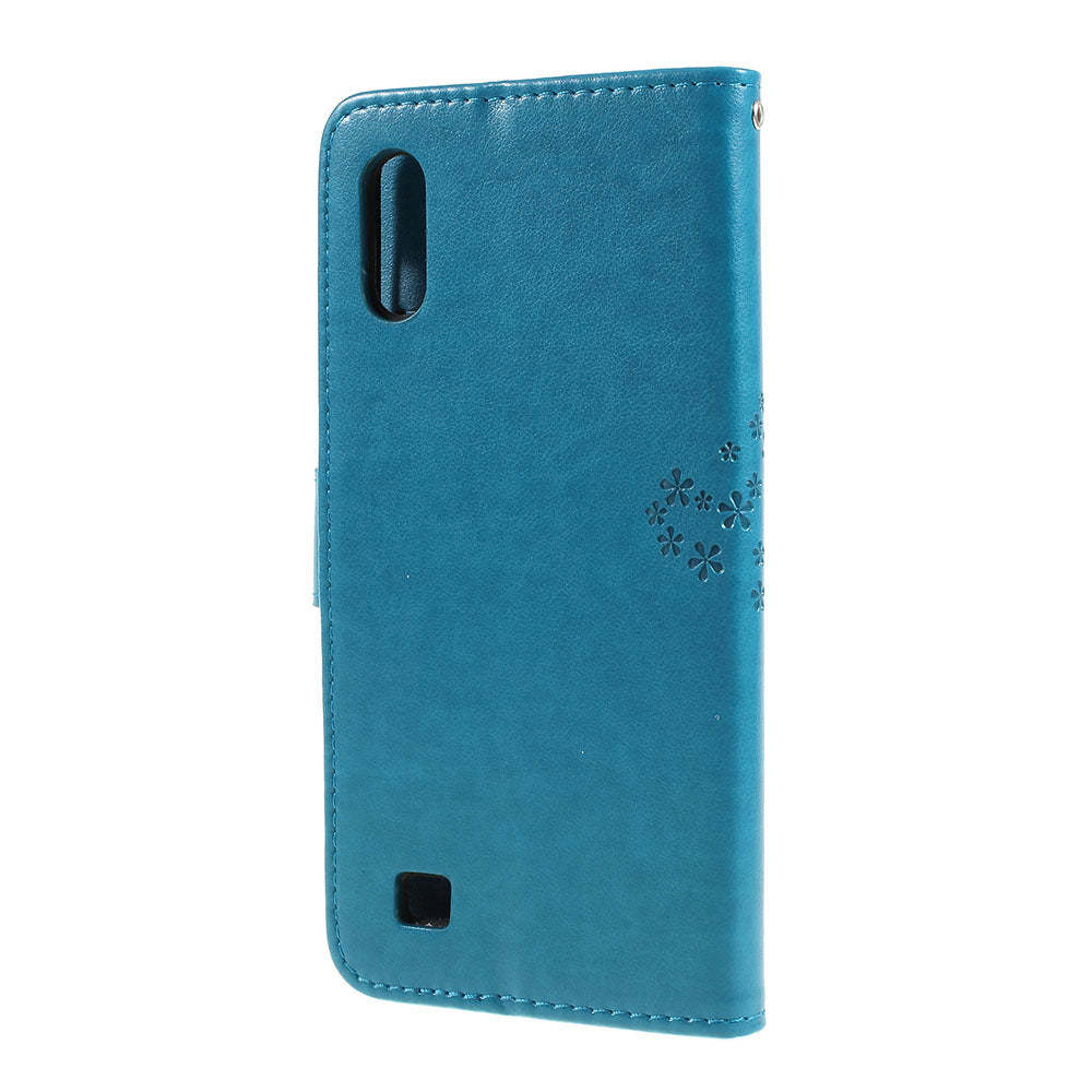Imprint Tree Owl Magnetic Wallet PU Leather Cover with Stand for Samsung Galaxy A10